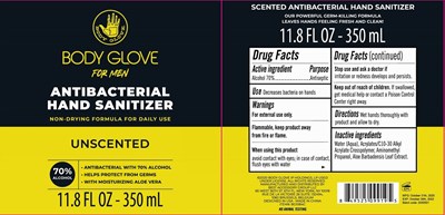 Label Image (Body Glove For Men Hand Sanitizer Unscented 70vv 350 mL)
